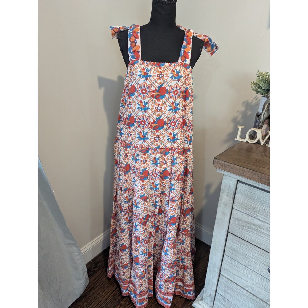 Victoria Dunn Fruit Cotton Tiered Maxi Dress